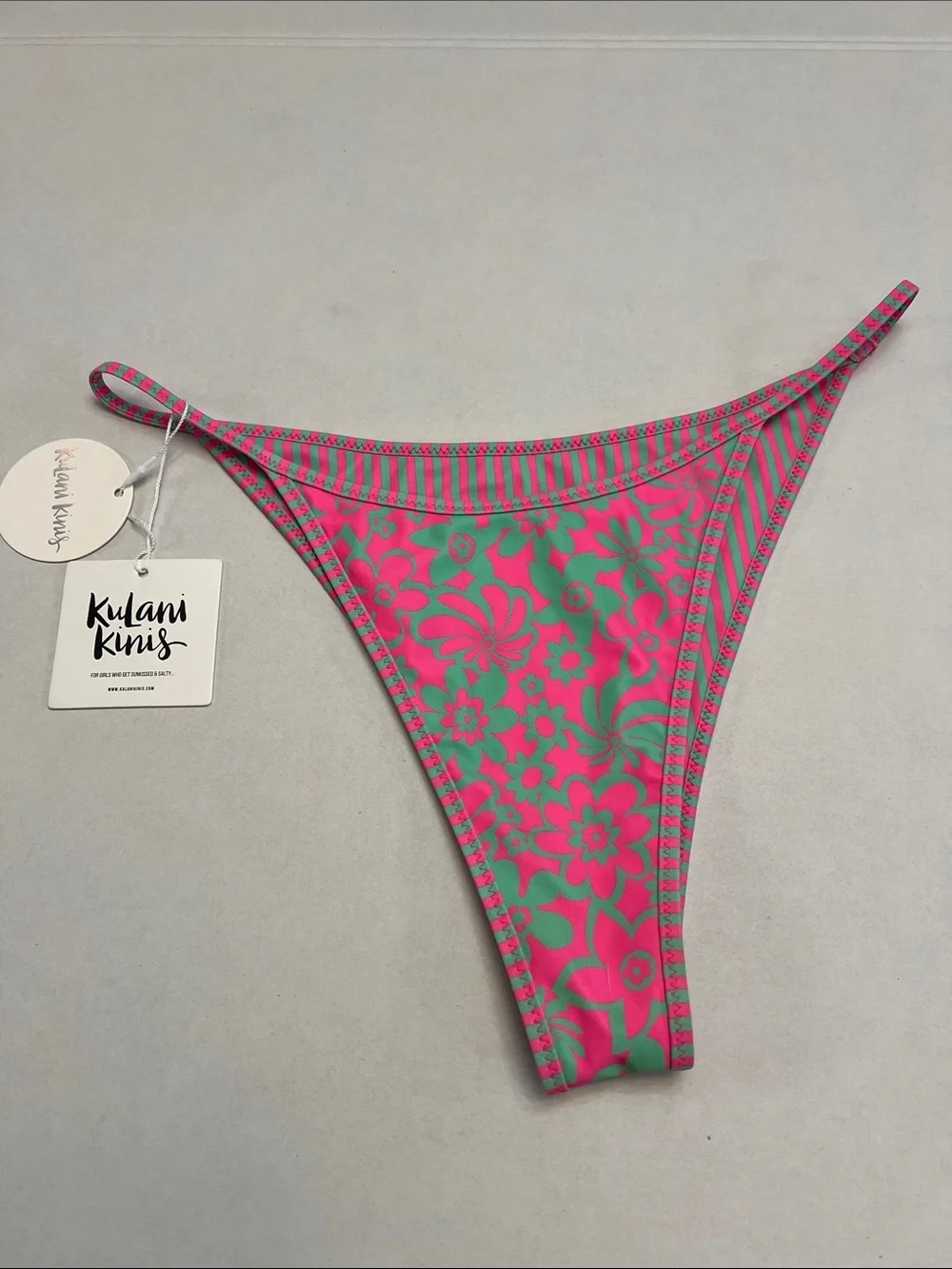 KULANI KINIS BIKINI SWIM BOTTOMS SIZE XL PINK & GREEN NEW WITH TAGS